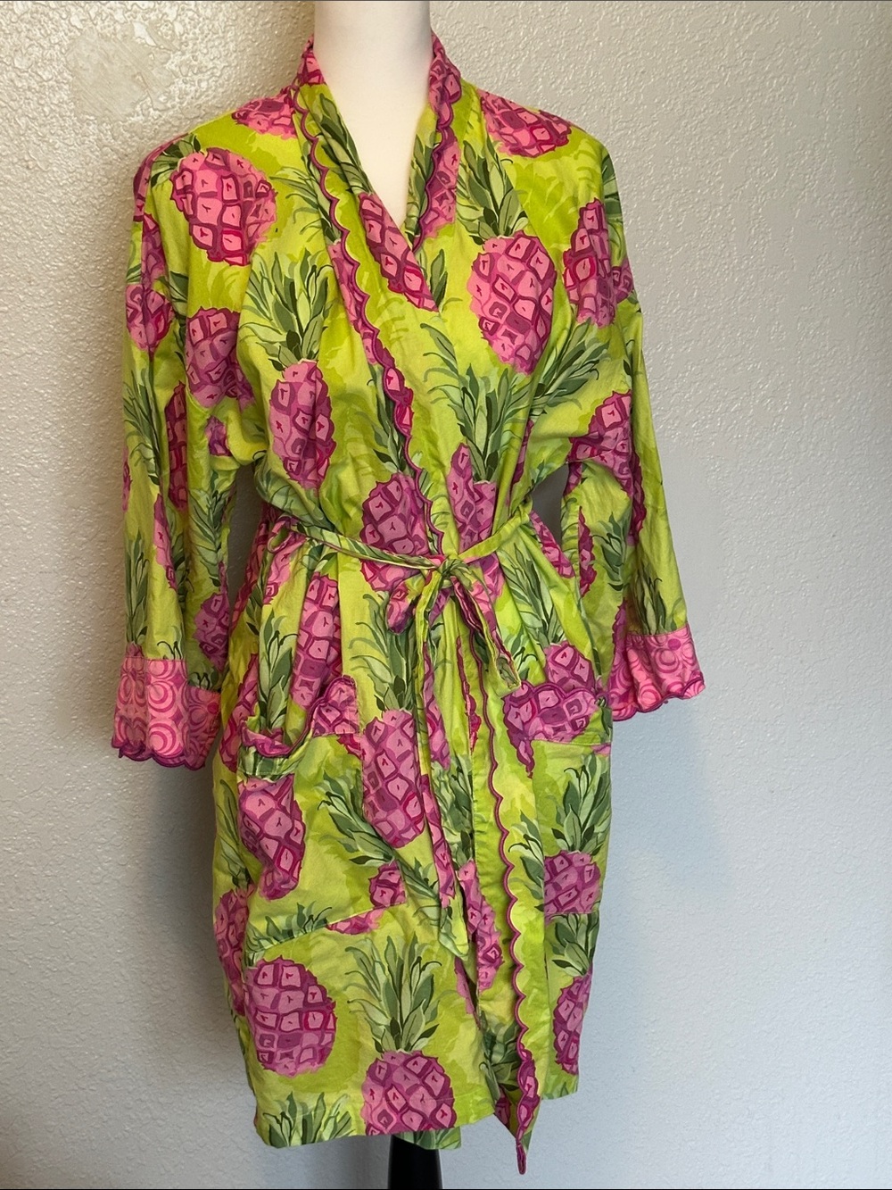 Bed Head Pj’s Trina Turk Pineapple Print Organic Cotton Robe S-M